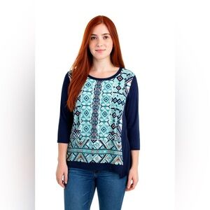 Ruby Rd Petite Extra Large Blue Geometric Blouse